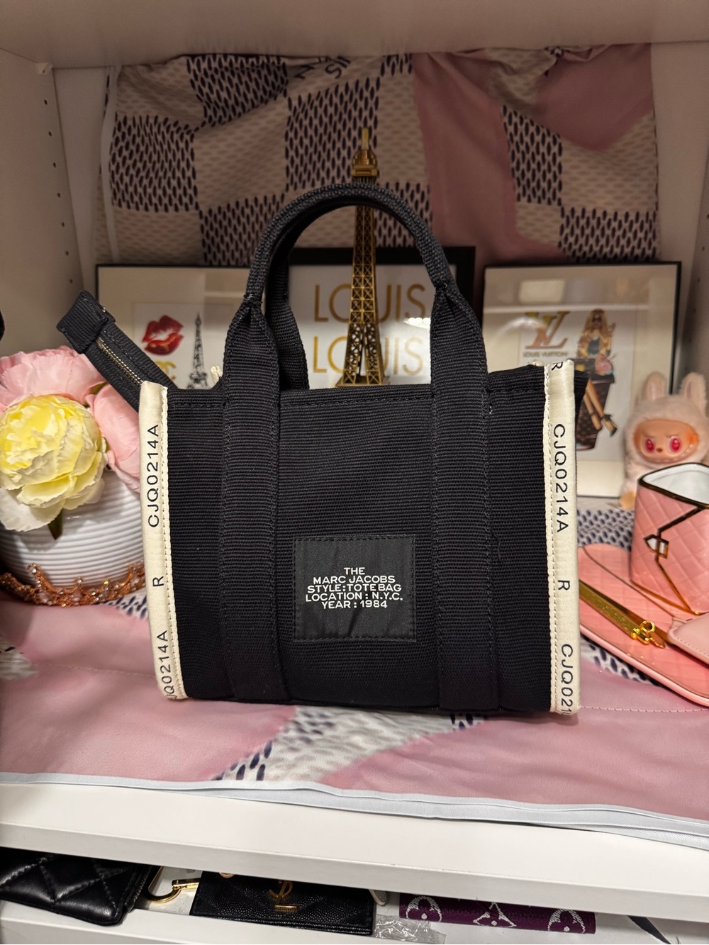 Marc Jacobs Black and White Mini 'The Tote Bag' Canvas Crossbody - Picture 4 of 7